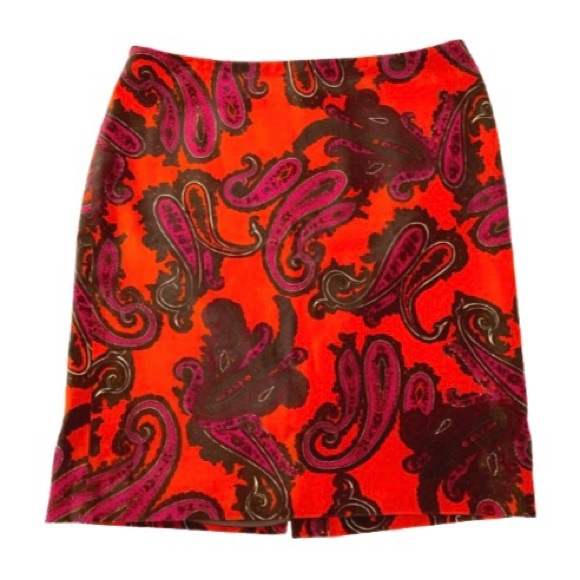 Talbots Velvet Red & Black Paisley Pencil Skirt - Size 12P - Picture 2 of 11